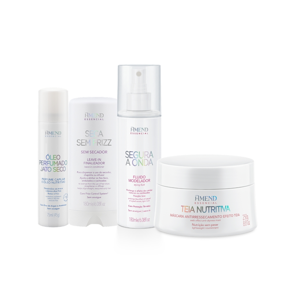 Kit Fluido Segura a Onda + Seca Sem Frizz + M&aacute;scara Nutritiva Efeito Teia + &Oacute;leo Jato Seco